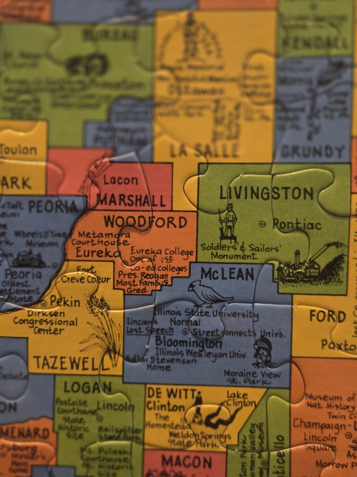 1986 Puzzlin State Informational Puzzle Of Illinois Counties Animal Bird 20x13"