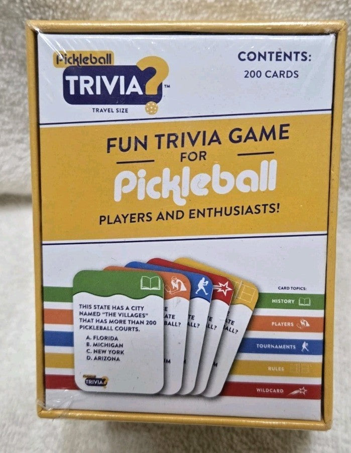 FUN TRIVIA GAME FIR PICKLEBALL PLAYERS & ENTHUSIASTS TRAVEL SIZE 200 CARDS NEW