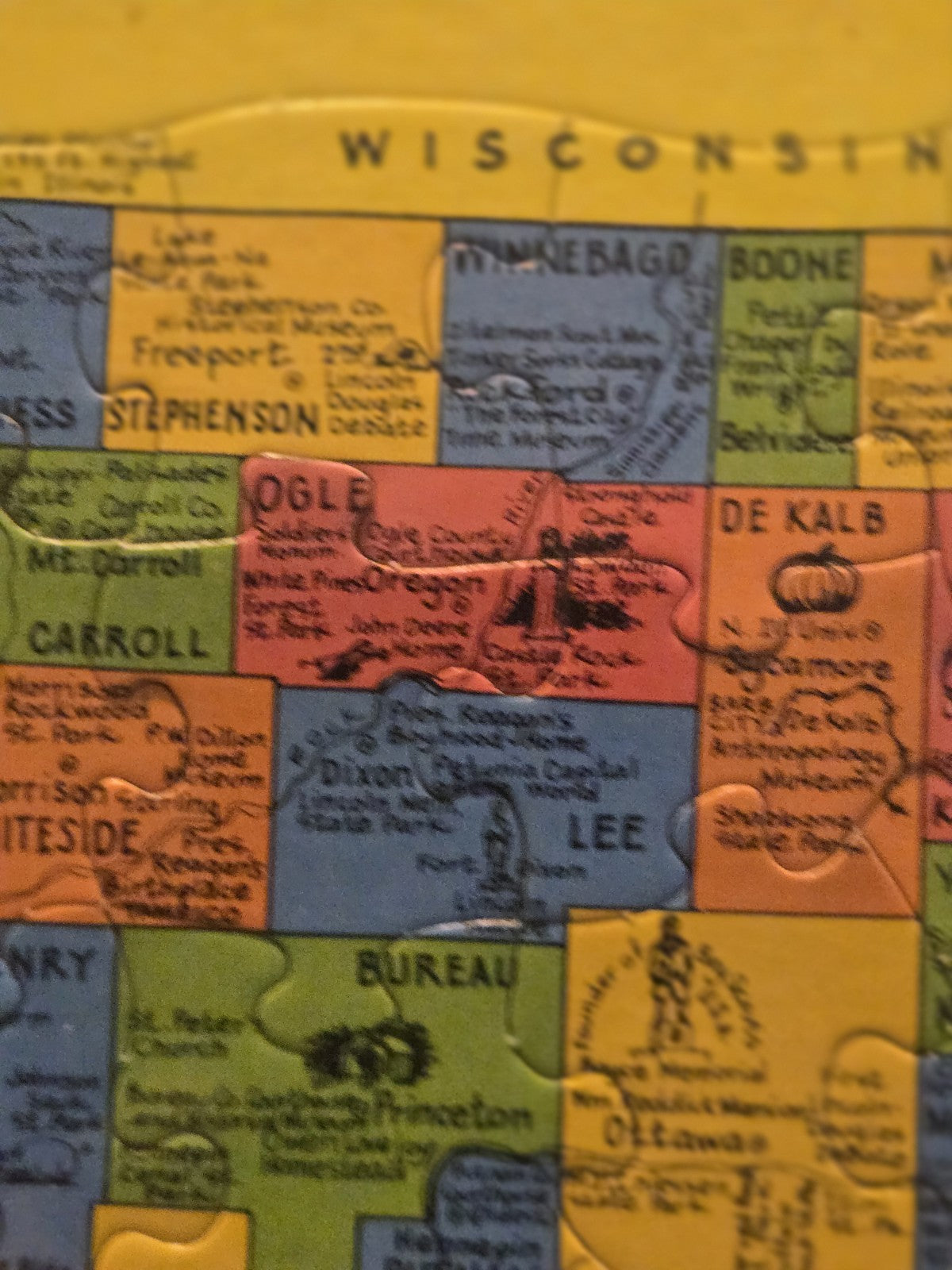 1986 Puzzlin State Informational Puzzle Of Illinois Counties Animal Bird 20x13"