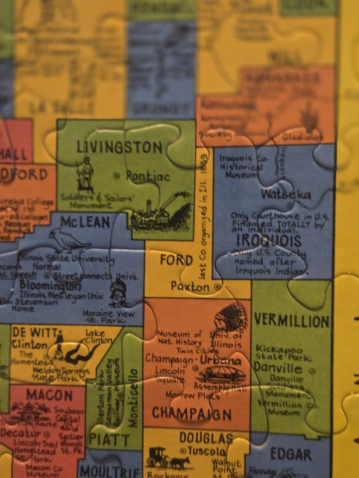 1986 Puzzlin State Informational Puzzle Of Illinois Counties Animal Bird 20x13"