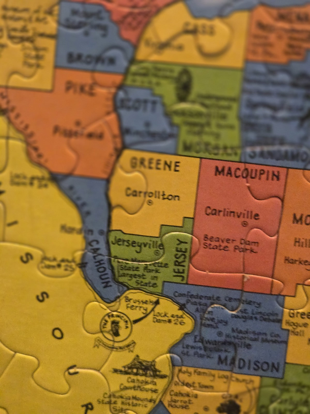 1986 Puzzlin State Informational Puzzle Of Illinois Counties Animal Bird 20x13"