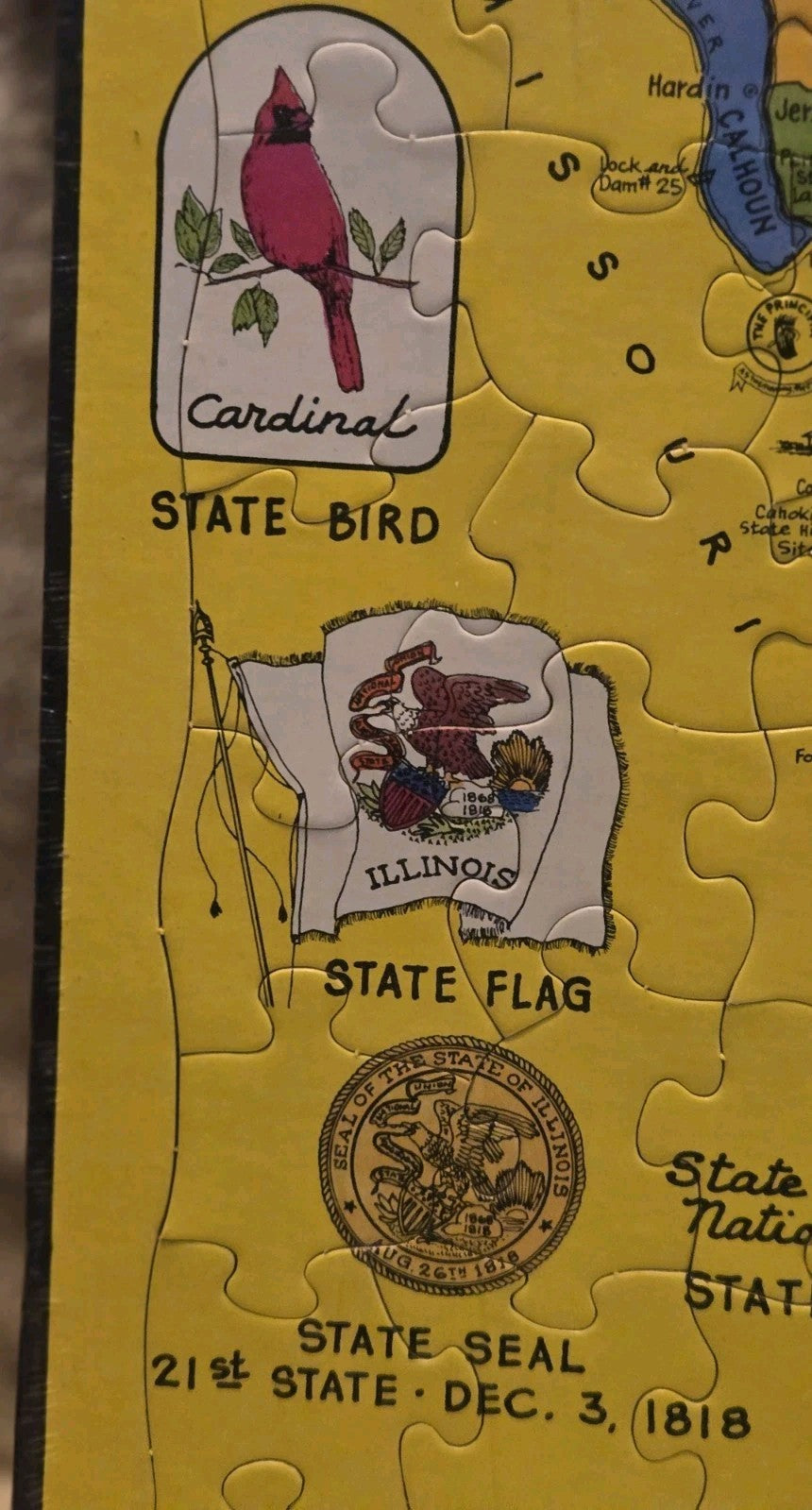 1986 Puzzlin State Informational Puzzle Of Illinois Counties Animal Bird 20x13"