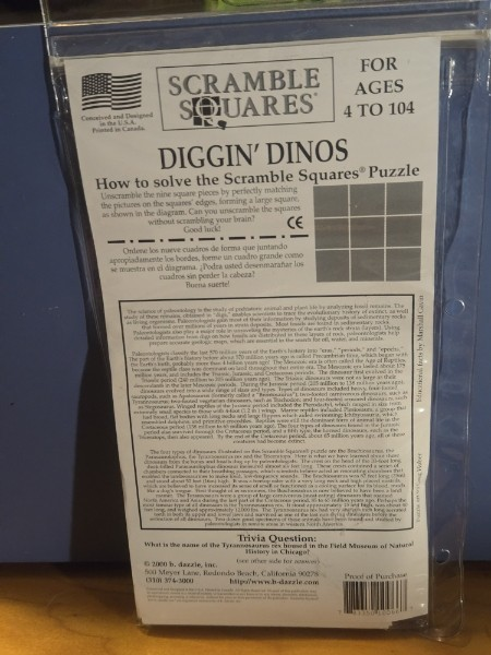 DIGGIN' DINOS - Scramble Squares Perhaps the worlds most challenging 9-piece brainteaser puzzles 1998 new sealed (Copy) (Copy)
