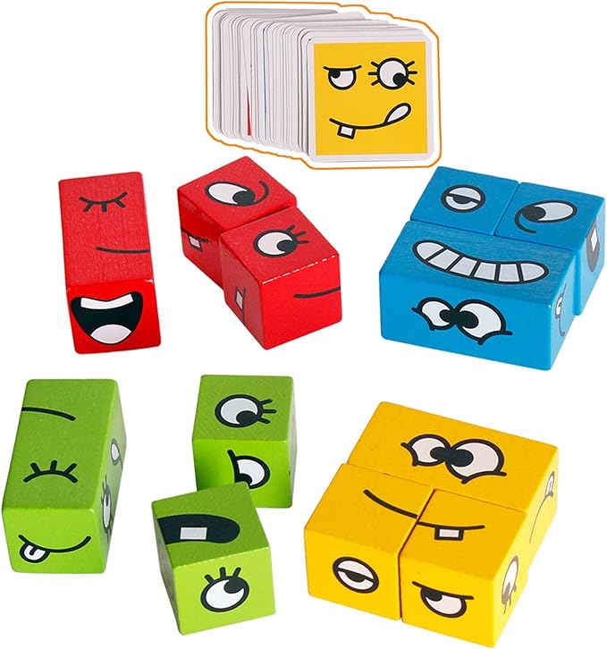 Chiyr Wooden Expressions Matching Block Puzzles Building Cubes Toy Borad Games