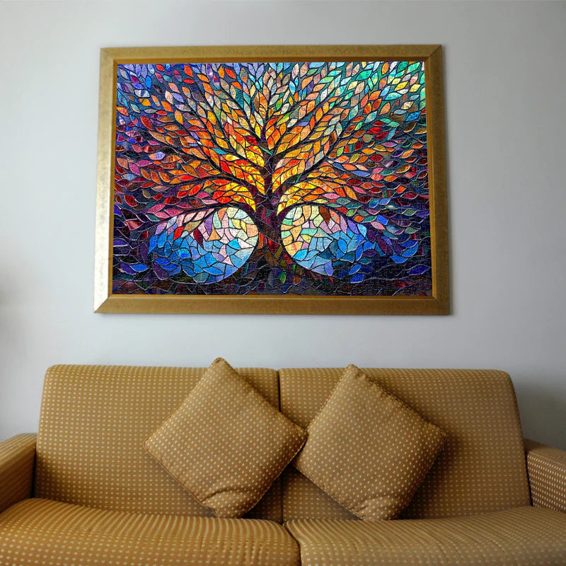 Pickforu Mosaic Tree of Life 1000 PC Puzzle. Stained Glass Work of Art 50x70cm Adult puzzle. new factory Sealedd