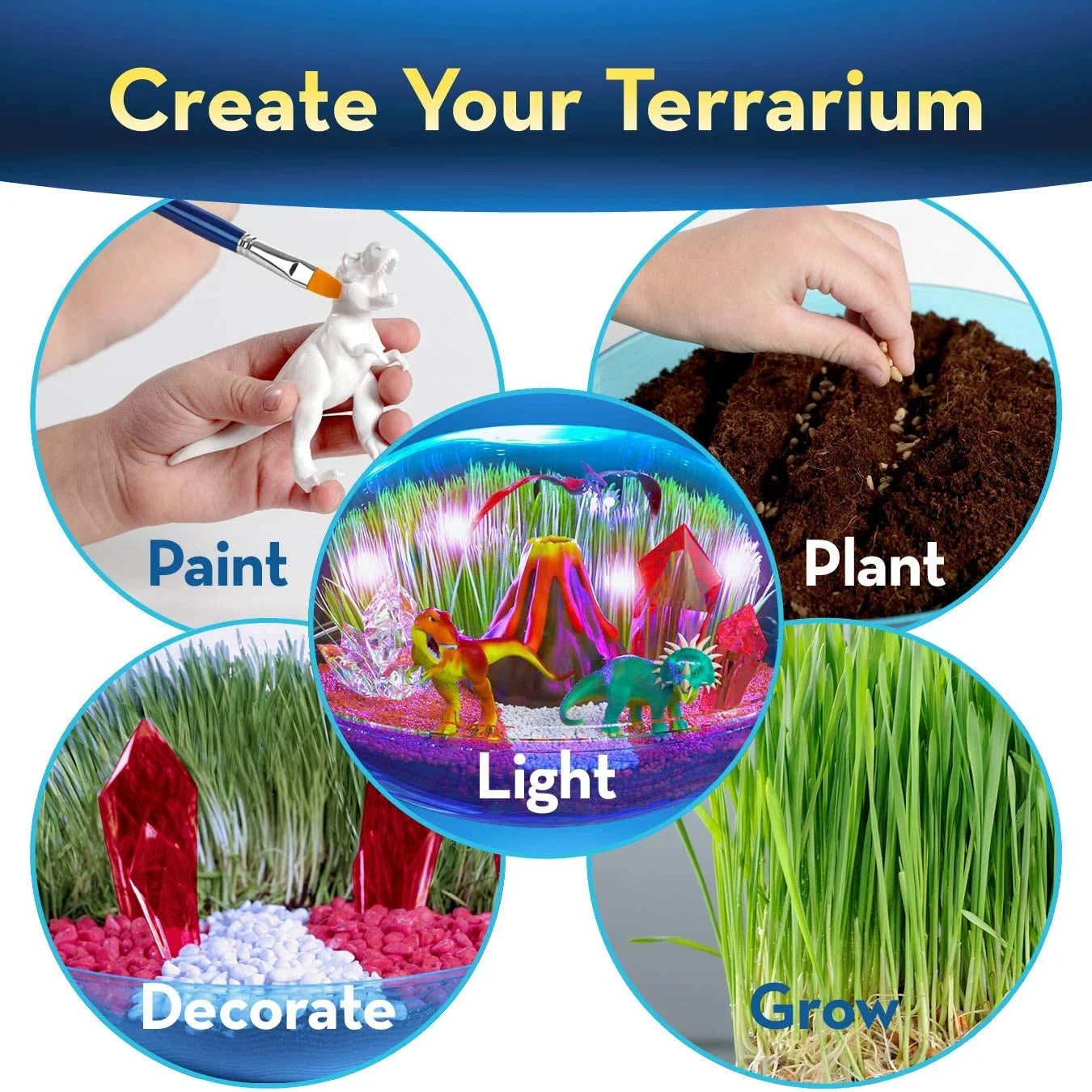 BRYTE Dino Island Terrarium Kit Kids Grow Science STEM Toy LED Light New