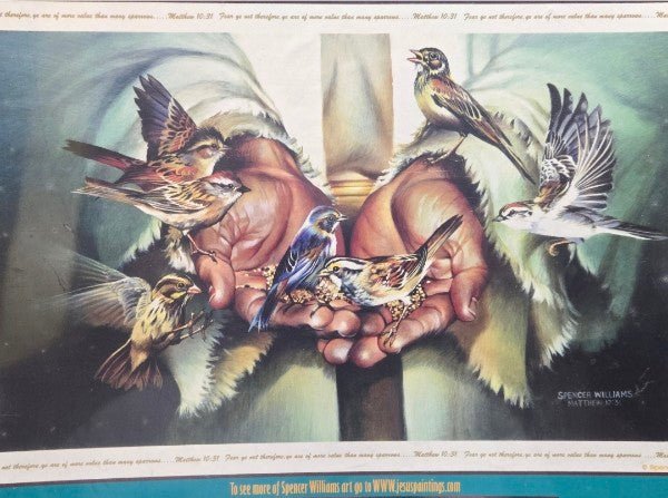 SUNSOUT IN HIS HANDS 1000 PC PUZZLE BIRDS EATING IN JESUS HANDS MATHEW 10:31 NEW SEALED