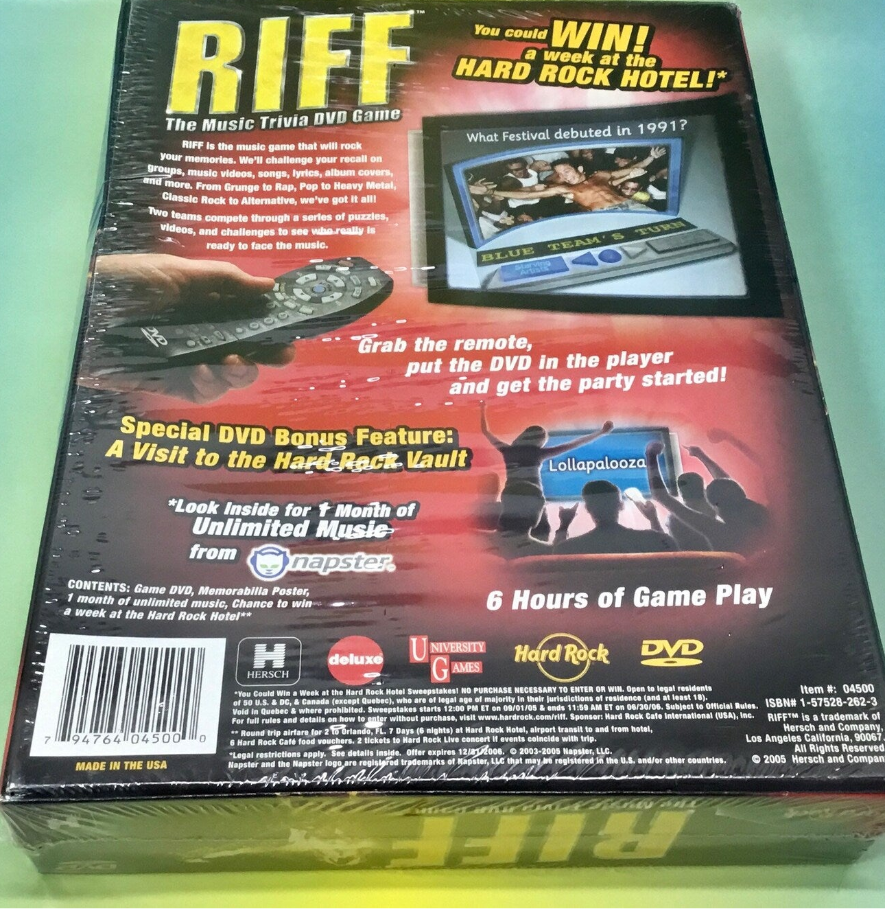 RARE VINTAGE 2005 UNIVERSITY GAMES HARD ROCK RIFF THE MUSIC TRIVIA DVD GAME WITH MEMORABILIA POSTER NEW SEALED