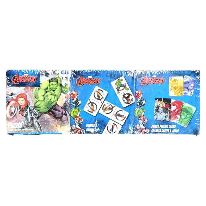 Marvel Avengers Jumbo Playing Cards Dominoes & Puzzle Set Kids Entertainment NEW SEALED