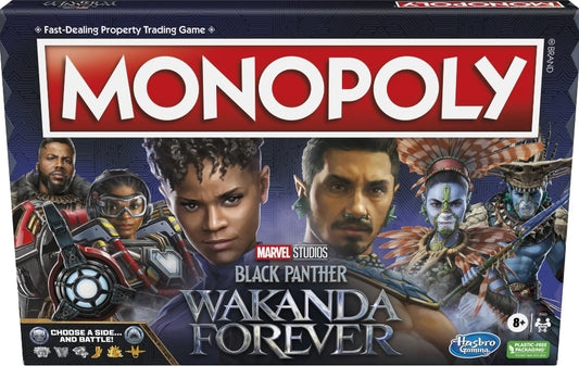 MARVEL STUDIOS BLACK PANTHER WAKANDA FOREVER MONOPOLY PARTY GAME. FAST DEALING PROPERTY TRADING GAME.