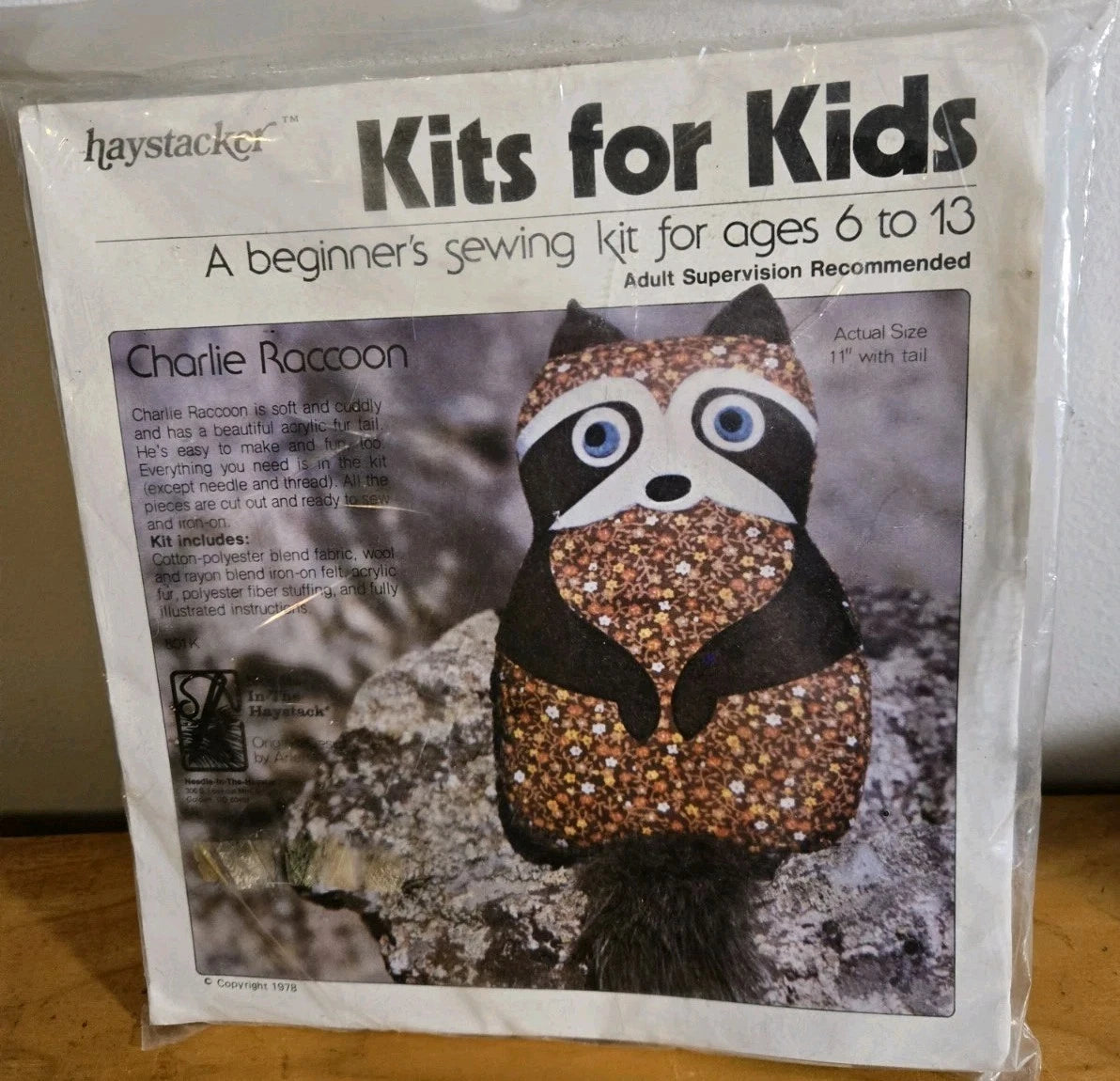 VTG 1978 HAYSTACKER KITS FOR KIDS CHARLIE RACCOON SEWING CRAFT FOR AGES 6-13 NIP