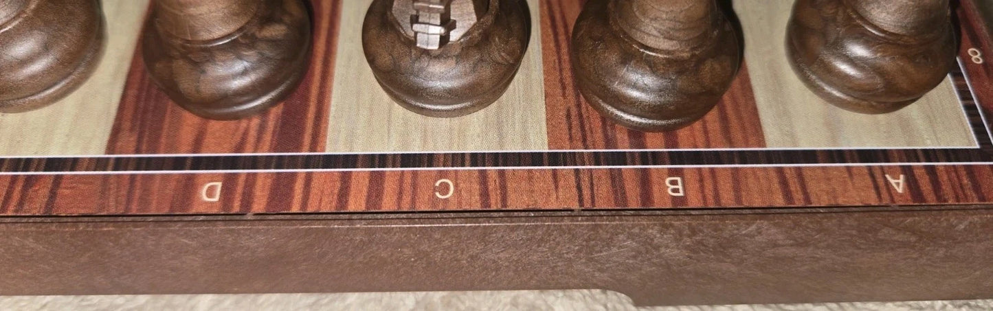 KIDAMI WOOD PIECE FOLD UP CHESS SET  COMPACT TRAVEL S 12" X 10.5" NUMBERED BOARD