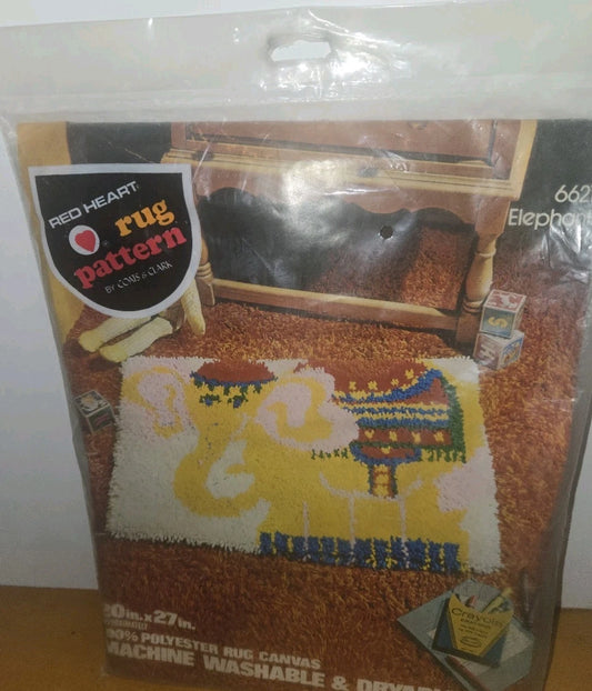 VTG COATS & CLARK RED HEART 6621 ELEPHANT RUG PATTERN FOR LATCH HOOK 20" X 27"