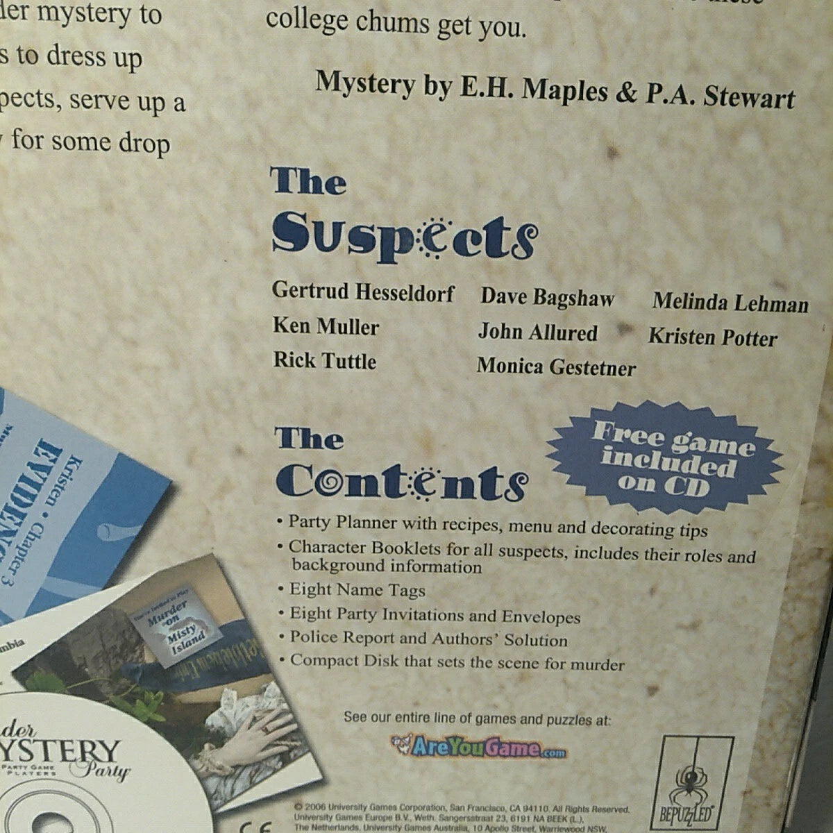 2006 UNIVERSITY GAMES MURDER ON MISTY ISLAND MURDER MYSTERY GAME FOR A PARTY OF 8. NEW SEALED