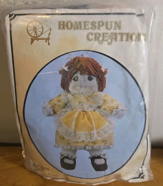 VINTAGE 1981 HOMESPUN CREATION 18" LIL' PUNKIN DOLL SEWING CRAFT KIT NEW SEALED