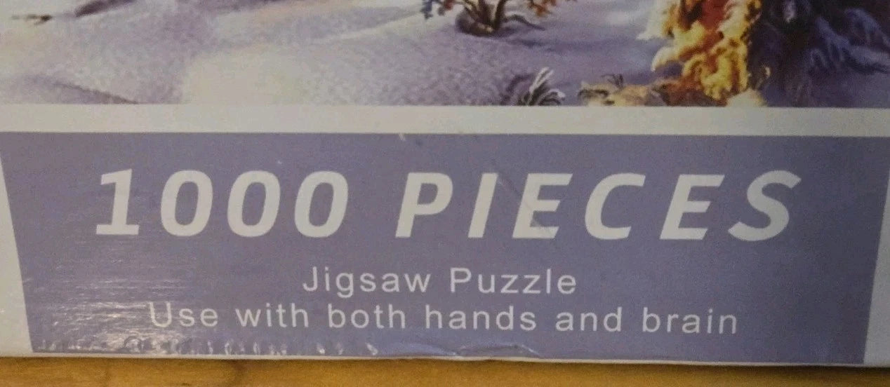 "THE SNOW IS WHITE" 1000 PC PUZZLE PRAIRIE WINTER SCENE W CHURCH PINE TREES BIRD