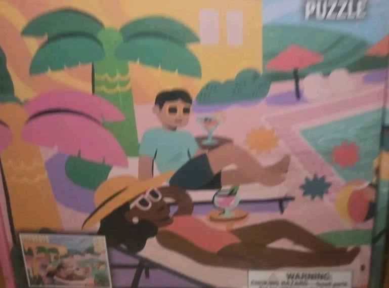 De Board 500 Pc Jig Saw Puzzle "Palm Springs" Poolside Vacation Picture New Seal