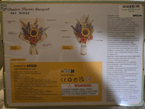 Rowood Wooden Flower Bouquet 3D Puzzle Kit TW01H Robotime 581 Pcs Sealed