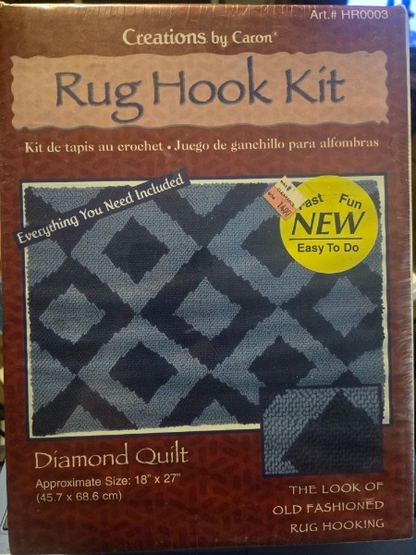 Vtg Caron Latch Hook Kit "Diamond Quilt" 18"x27" NEW SEALED Art HR0003 Blue