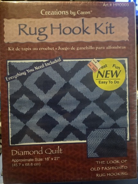 Vtg Caron Latch Hook Kit "Diamond Quilt" 18"x27" NEW SEALED Art HR0003 Blue