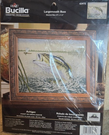 Bucilla 43975 Largemouth Bass Cross Stitch Kit Sealed Robert Hautman Rare HTF 2002