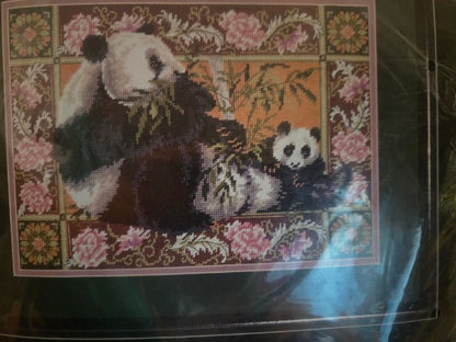 Dimensions 2415 Gentle Pandas Needlepoint Kit Sealed Vintage 1993 Pure Wool Rare