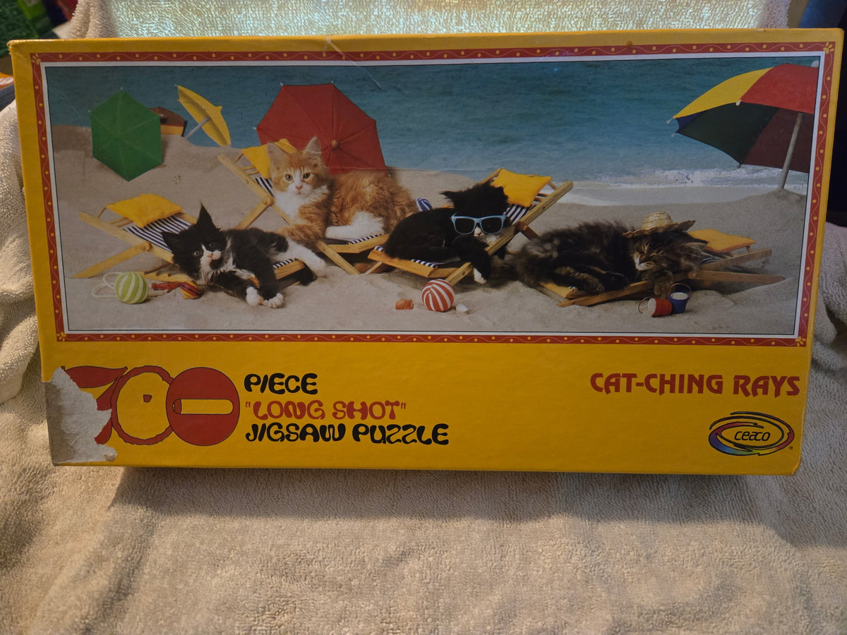 Vintage 1999 Ceaco Cat-Ching Rays 700 Piece Jigsaw Puzzle Sealed Cats Beach
