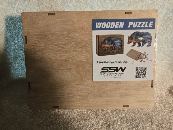 SSW Wooden Jigsaw Puzzle Black Bear & Cub Canoe Nature Scene in Wood Display Box