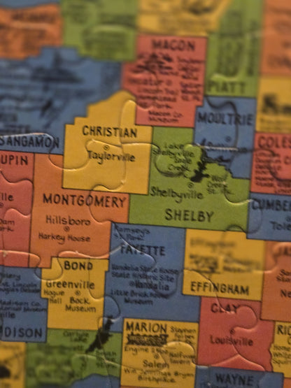 1986 Puzzlin State Informational Puzzle Of Illinois Counties Animal Bird 20x13"