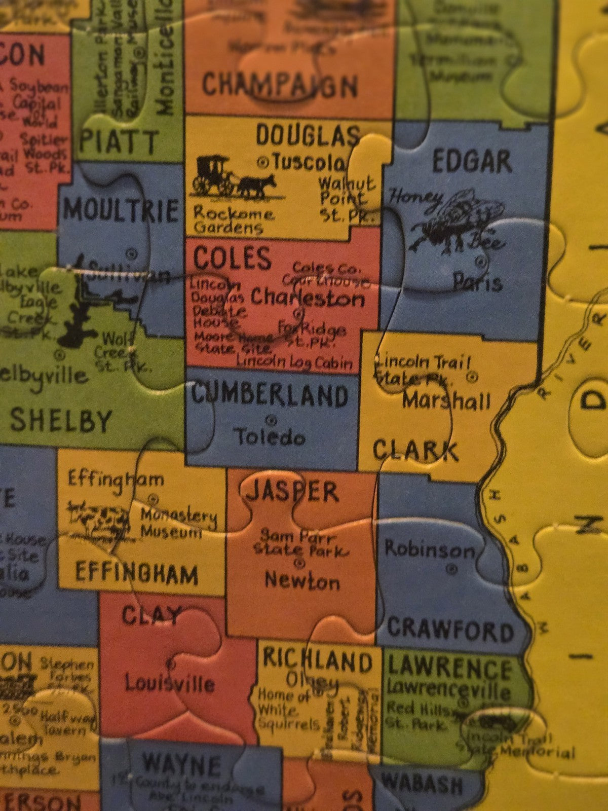 1986 Puzzlin State Informational Puzzle Of Illinois Counties Animal Bird 20x13"