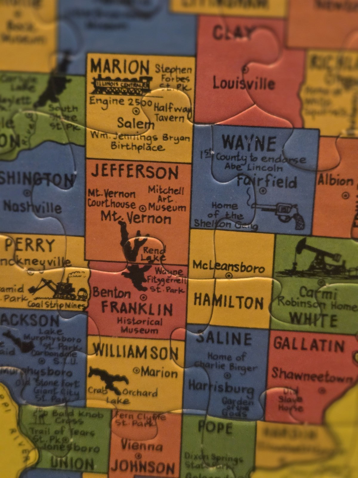 1986 Puzzlin State Informational Puzzle Of Illinois Counties Animal Bird 20x13"