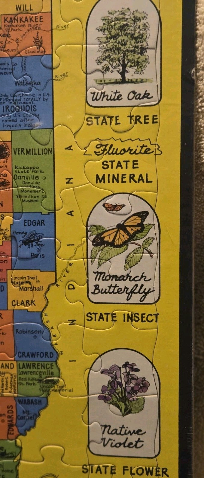 1986 Puzzlin State Informational Puzzle Of Illinois Counties Animal Bird 20x13"