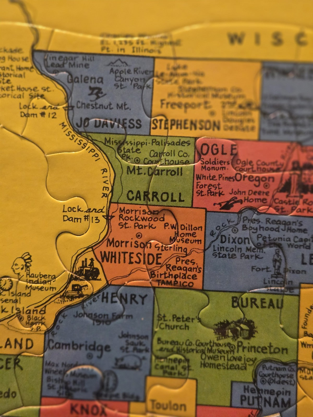 1986 Puzzlin State Informational Puzzle Of Illinois Counties Animal Bird 20x13"