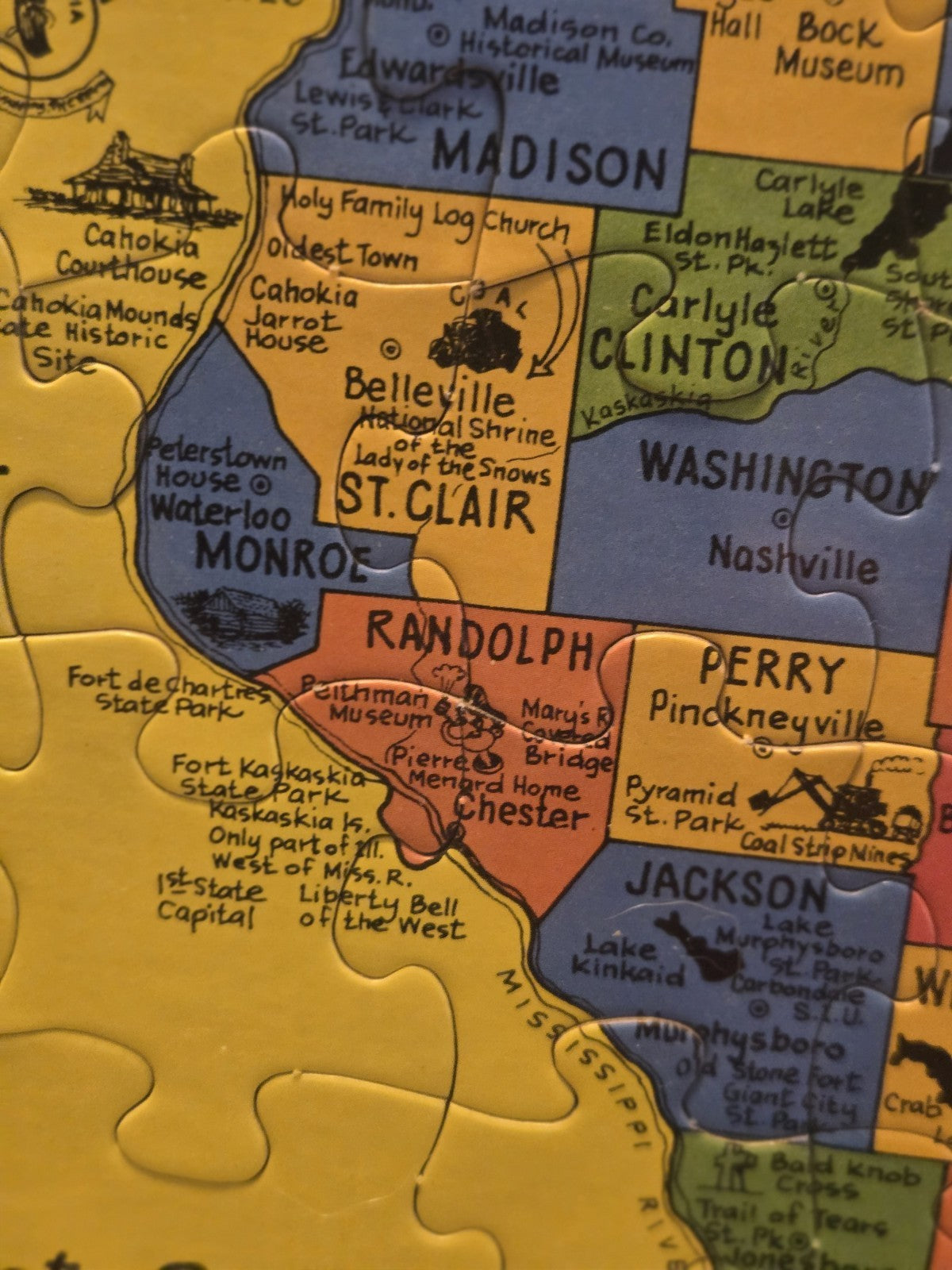 1986 Puzzlin State Informational Puzzle Of Illinois Counties Animal Bird 20x13"