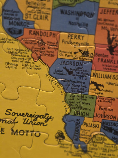 1986 Puzzlin State Informational Puzzle Of Illinois Counties Animal Bird 20x13"