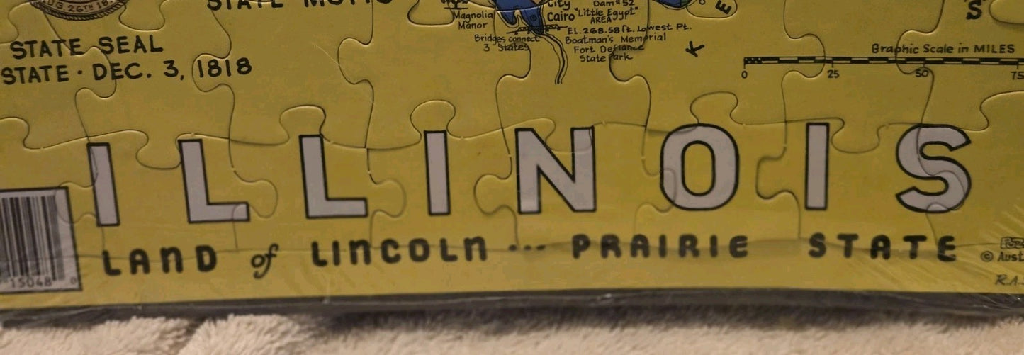 1986 Puzzlin State Informational Puzzle Of Illinois Counties Animal Bird 20x13"