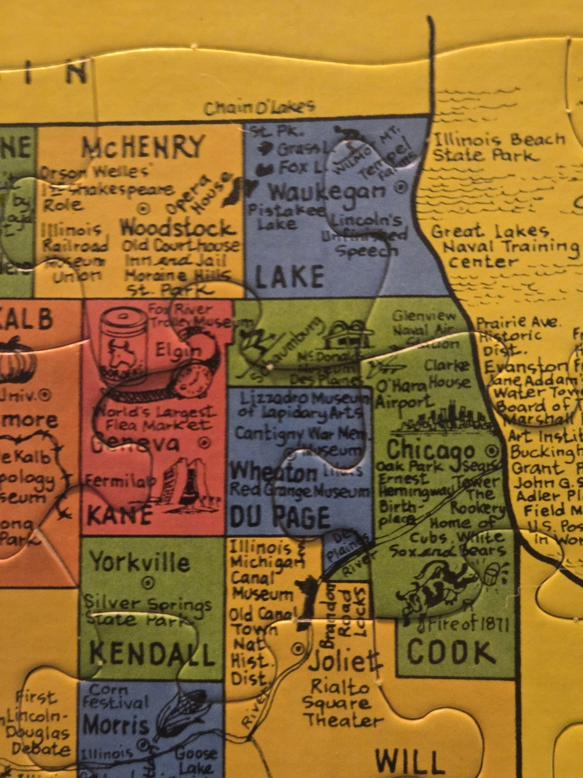 1986 Puzzlin State Informational Puzzle Of Illinois Counties Animal Bird 20x13"