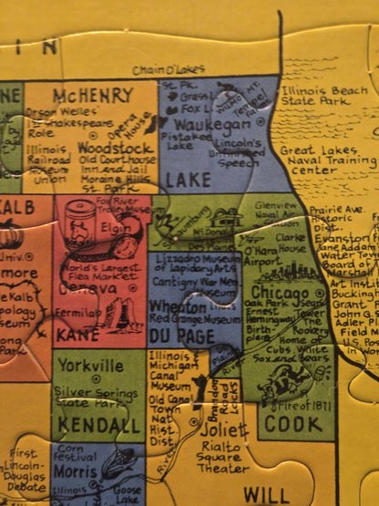 1986 Puzzlin State Informational Puzzle Of Illinois Counties Animal Bird 20x13"