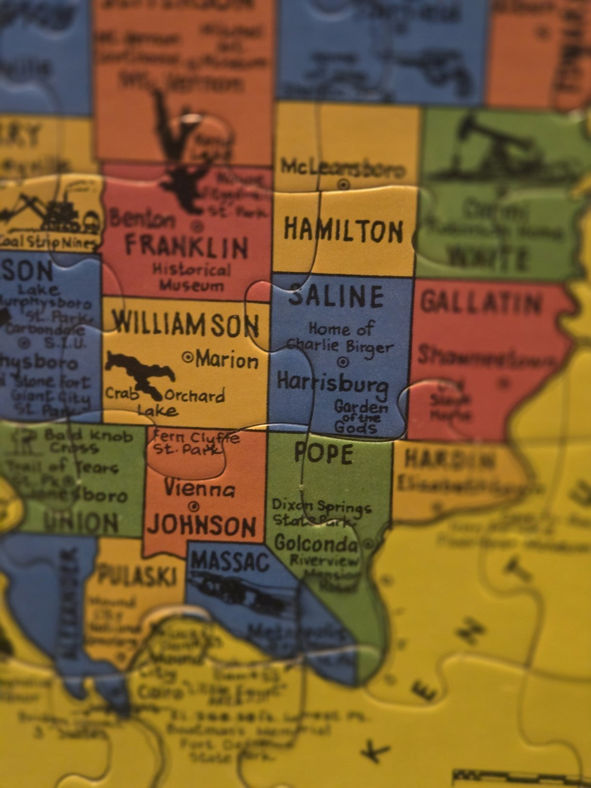 1986 Puzzlin State Informational Puzzle Of Illinois Counties Animal Bird 20x13"