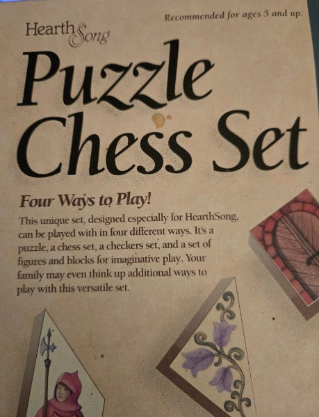 HearthSong Wooden Chess Checkers Jigsaw Puzzle Game Set 1998 NEW SEALED Rare HTF