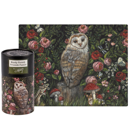 Primitive By Kathy - Woodland Friends 500 Piece Puzzle Owl , Flowers Mushrooms.