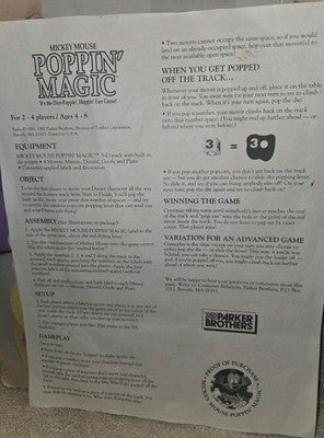 1991 Mickey's Poppin' Magic Game Mickey & Friends Dice Popping Fun 100% Complete