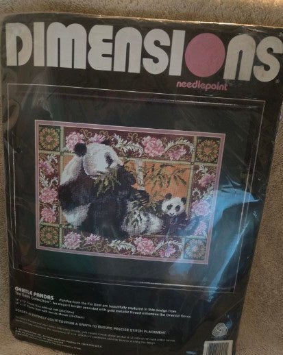 Dimensions 2415 Gentle Pandas Needlepoint Kit Sealed Vintage 1993 Pure Wool Rare