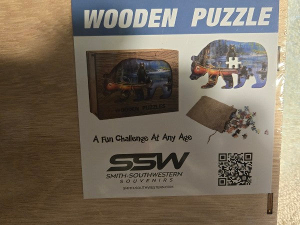 SSW Wooden Jigsaw Puzzle Black Bear & Cub Canoe Nature Scene in Wood Display Box