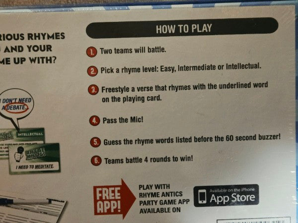 Rhyme Antics The Hilarious Rhyming Vocabulary Game Party Game Factory Sealed
