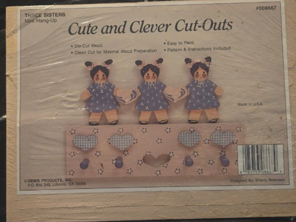 VINTAGE Demis Products Three Sisters Mini Hang-Up Die-Cut Wood Craft Kit #008667 NEW SEALED!