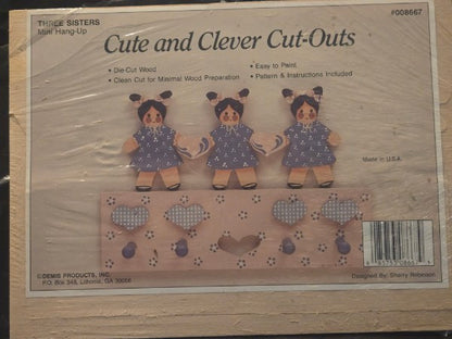 VINTAGE Demis Products Three Sisters Mini Hang-Up Die-Cut Wood Craft Kit #008667 NEW SEALED!