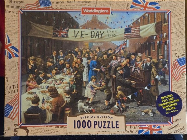 WADDINGTONS SPECIAL EDITION VE DAY 1000 PC PUZZLE + FREE COMMEMORATIVE NEWSPAPER POSTER NEW SEALED