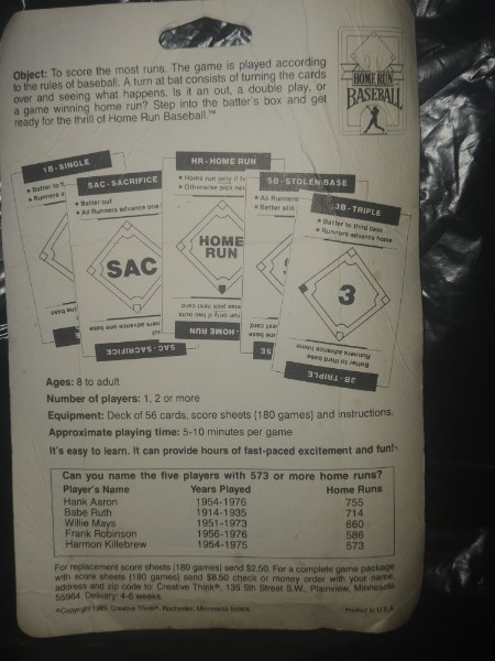 RARE 1989 "Creative Think" Homerun Baseball Card Game - Factory Sealed, Unopened! Obscure Indie Game, Rochester MN