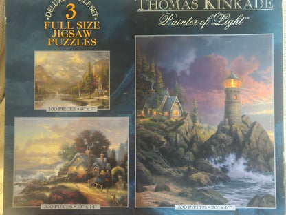 Thomas Kinkade Painter of Light 3 Full Size Jigsaw Puzzle Set 3500-1 Factory Sealed
